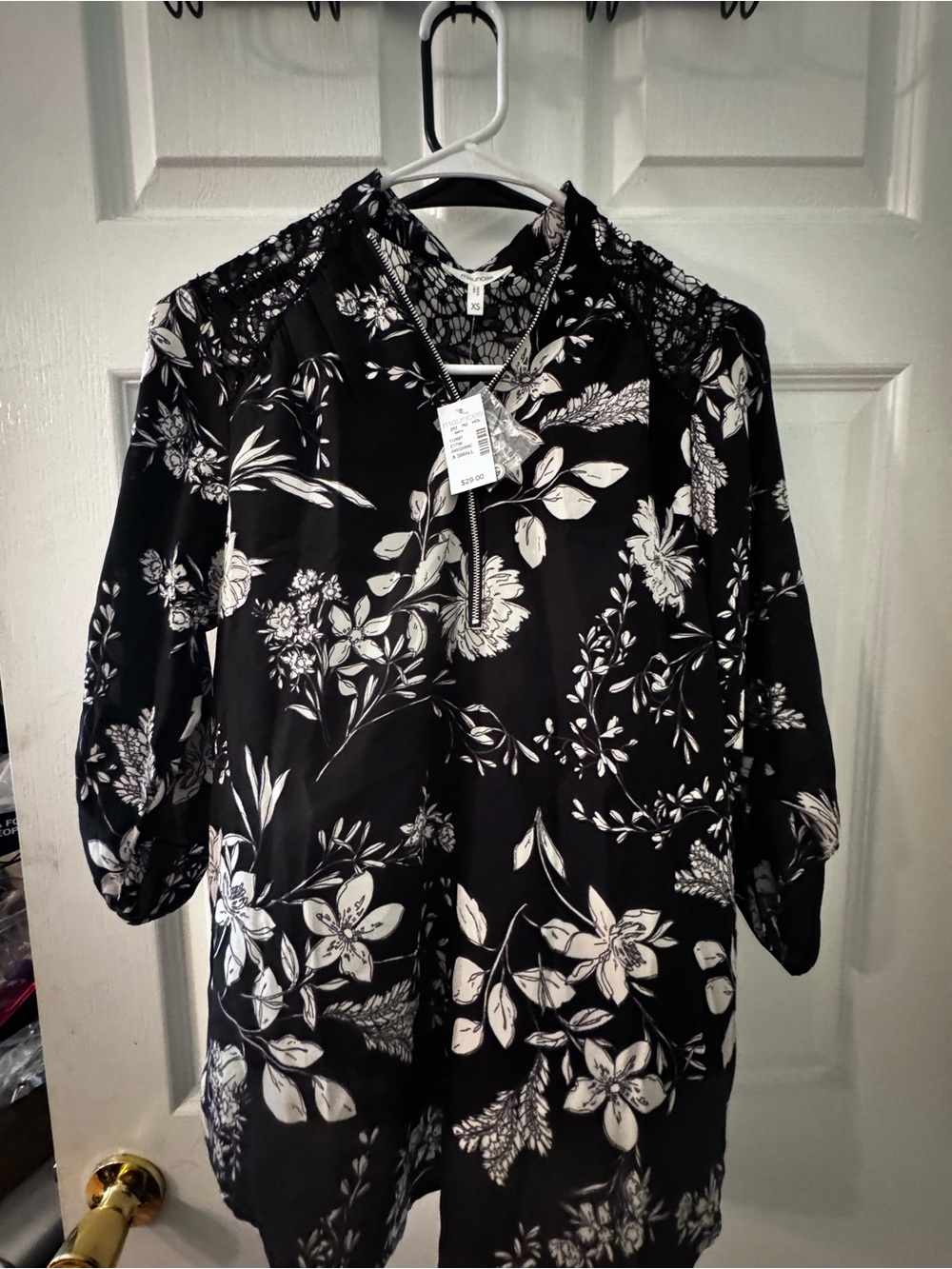 Maurices Black and White Floral Long Sleeve Shirt